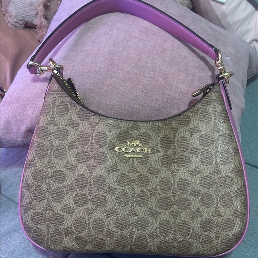 Coach Tan and Pink Shoulder Bag with Signature Style